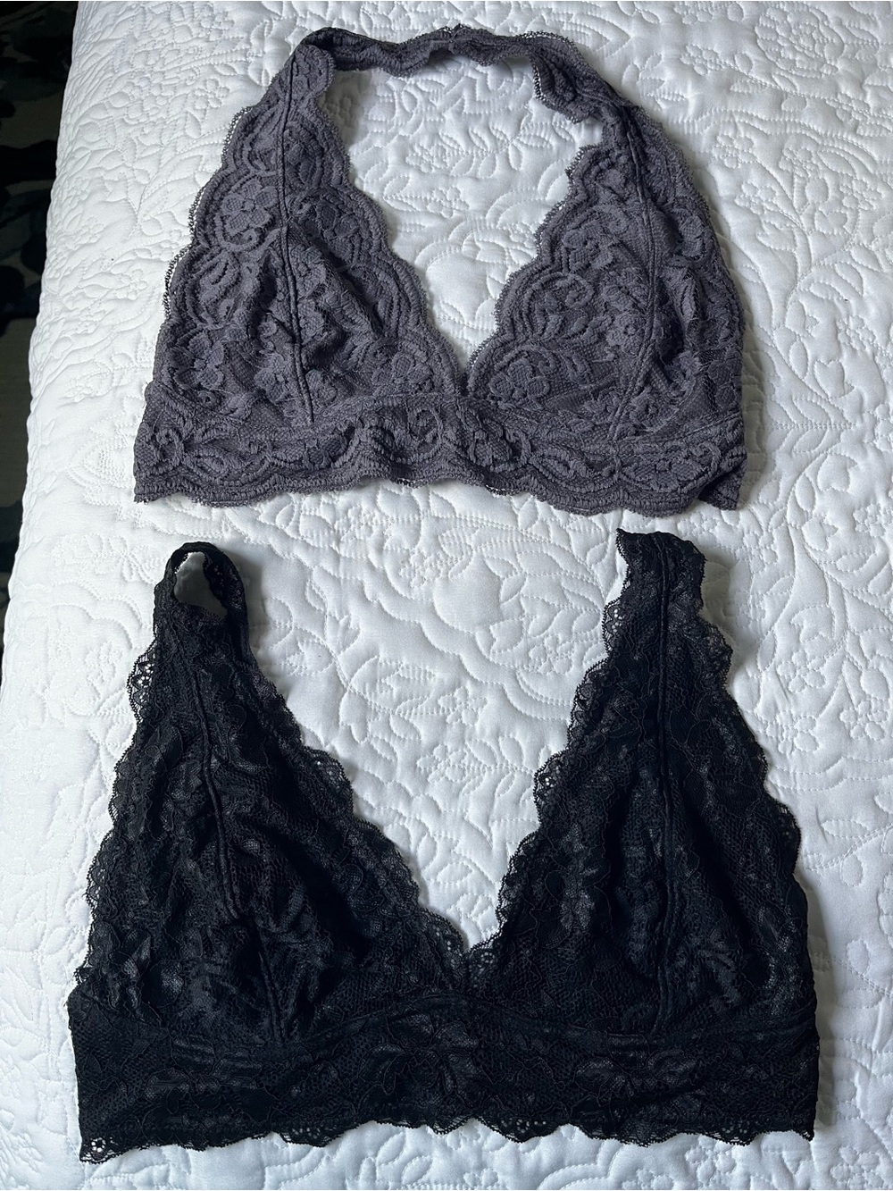 TWO Urban Outfitters Lace Halter Bralettes — Black & Charcoal